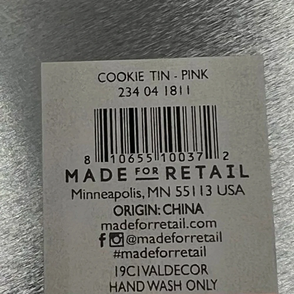 Made For Retail Cookie Tin Set 2 Unisex OS Pink NWOT Valentines Day Round
